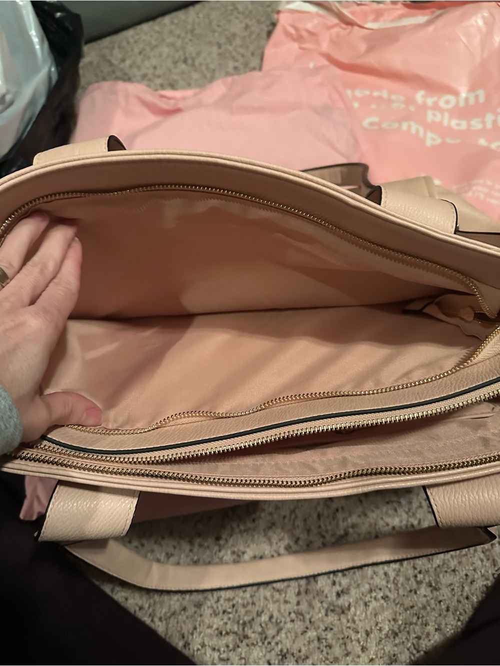 Poppy & Peonies Multitasker Pale Pink Pebbled Leather Tote Bag viral TikTok - Picture 9 of 9